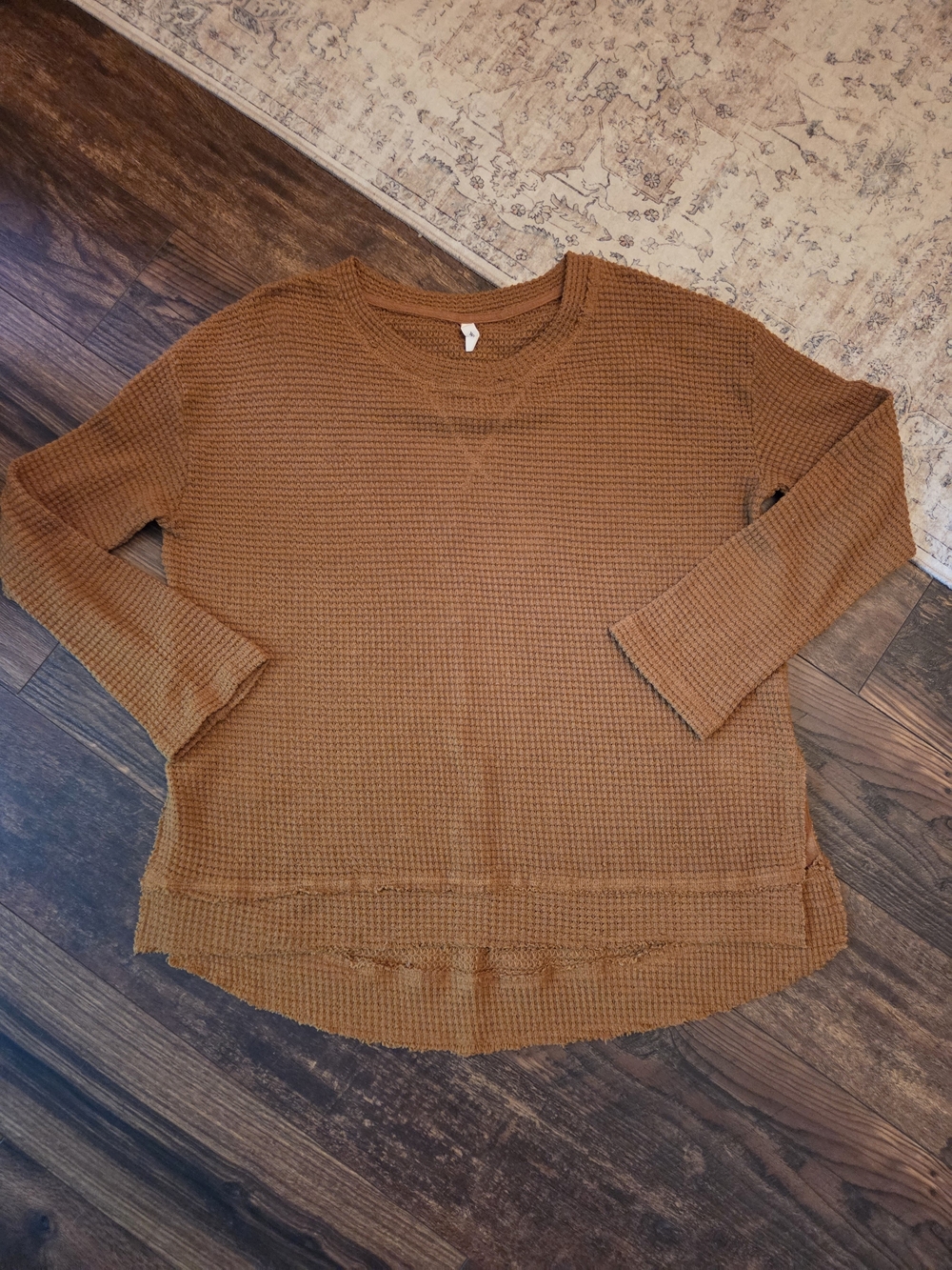 Wishlist Waffle-Knit Long Sleeve Top in Rust Brown